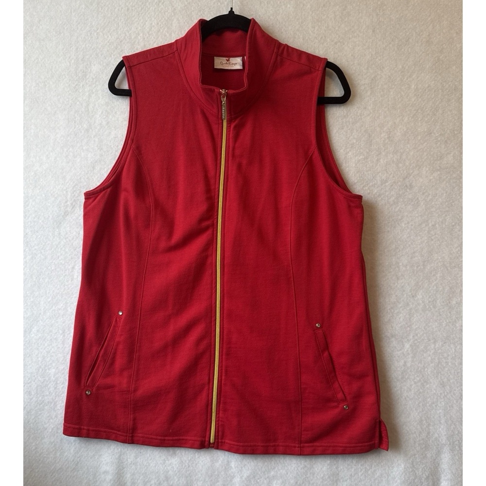 Quacker Factory Rhinestone Full Zip Red Mock Neck Vest Women's‎ L Chic Layering
